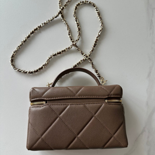 CHANEL 25S VANITY CLASSIC FLAP 19 IN CHOCOLATE BROWN QUILTED CALFSKIN GOLD HARDWARE