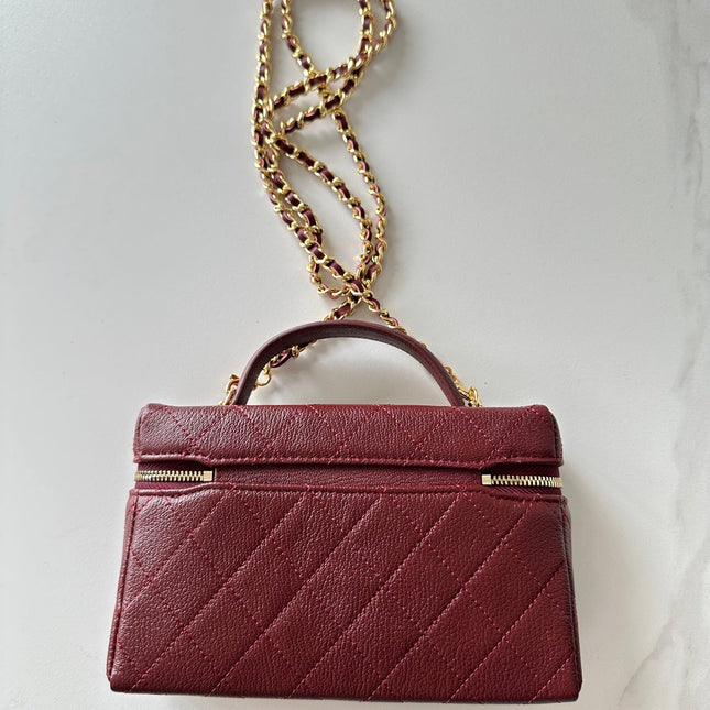 CHANEL 25S VANITY CLASSIC FLAP 19 IN DARK RED QUILTED CALFSKIN GOLD HARDWARE