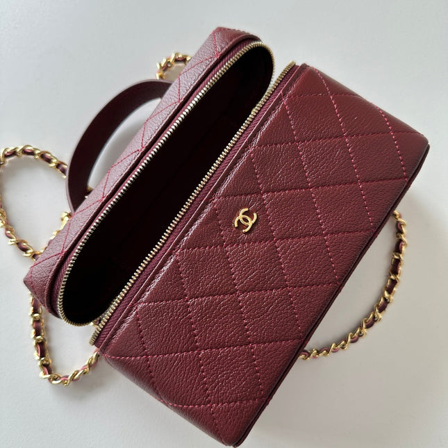 CHANEL 25S VANITY CLASSIC FLAP 19 IN DARK RED QUILTED CALFSKIN GOLD HARDWARE