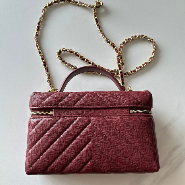 CHANEL 25S VANITY CLASSIC FLAP 17 IN DARK RED CHEVRON QUILTED CALFSKIN GOLD HARDWARE