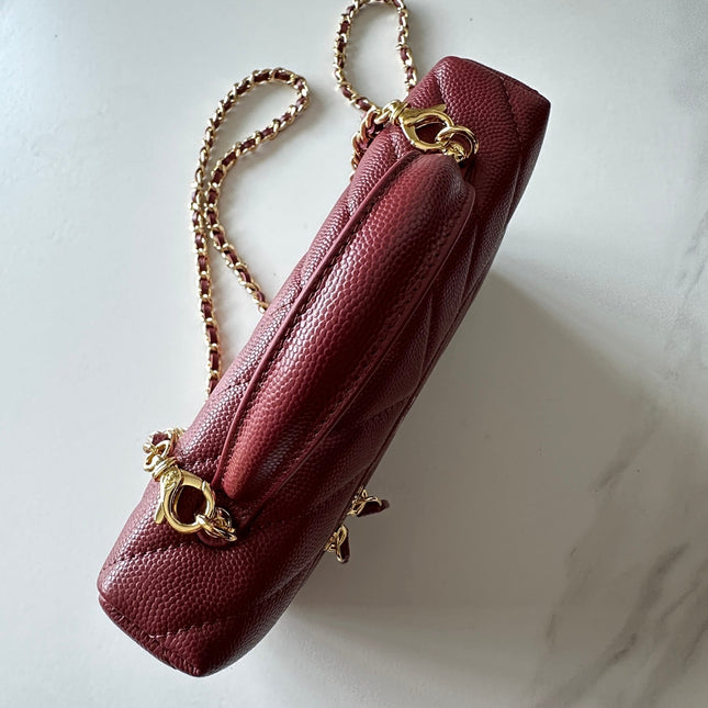 CHANEL 25S VANITY CLASSIC FLAP 17 IN DARK RED CHEVRON QUILTED CALFSKIN GOLD HARDWARE