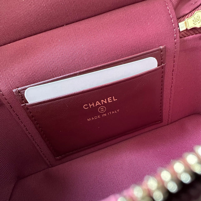 CHANEL 25S VANITY CLASSIC FLAP 17 IN DARK RED CHEVRON QUILTED CALFSKIN GOLD HARDWARE