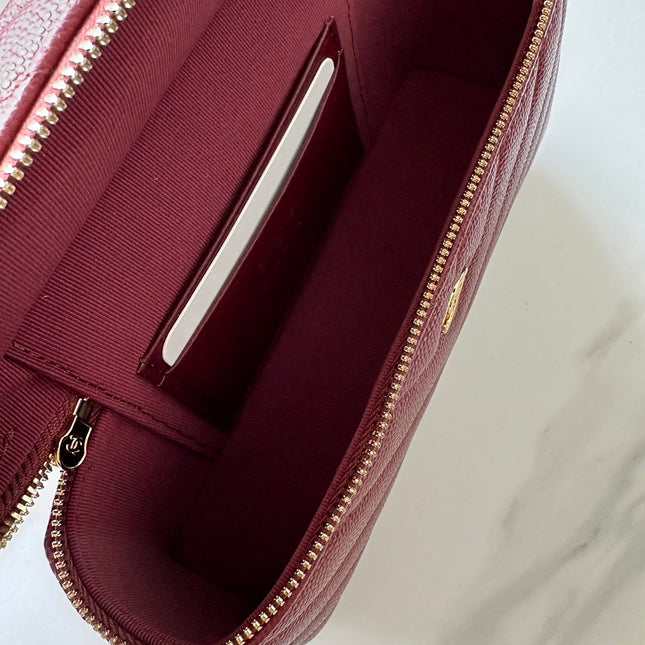 CHANEL 25S VANITY CLASSIC FLAP 17 IN DARK RED CHEVRON QUILTED CALFSKIN GOLD HARDWARE