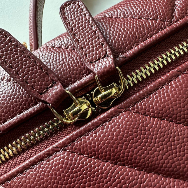 CHANEL 25S VANITY CLASSIC FLAP 17 IN DARK RED CHEVRON QUILTED CALFSKIN GOLD HARDWARE