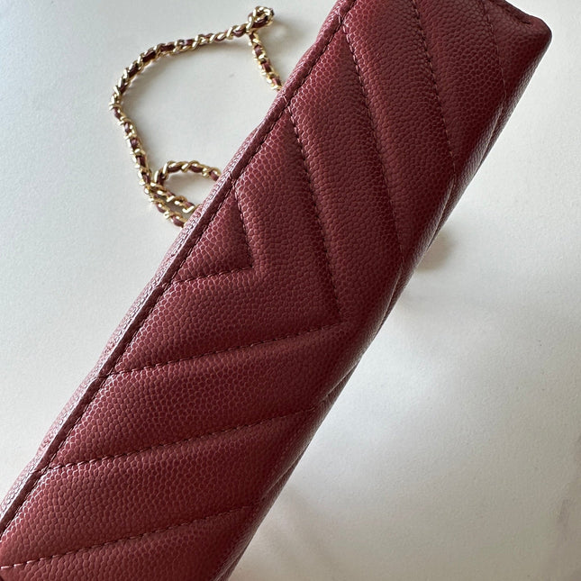 CHANEL 25S VANITY CLASSIC FLAP 17 IN DARK RED CHEVRON QUILTED CALFSKIN GOLD HARDWARE