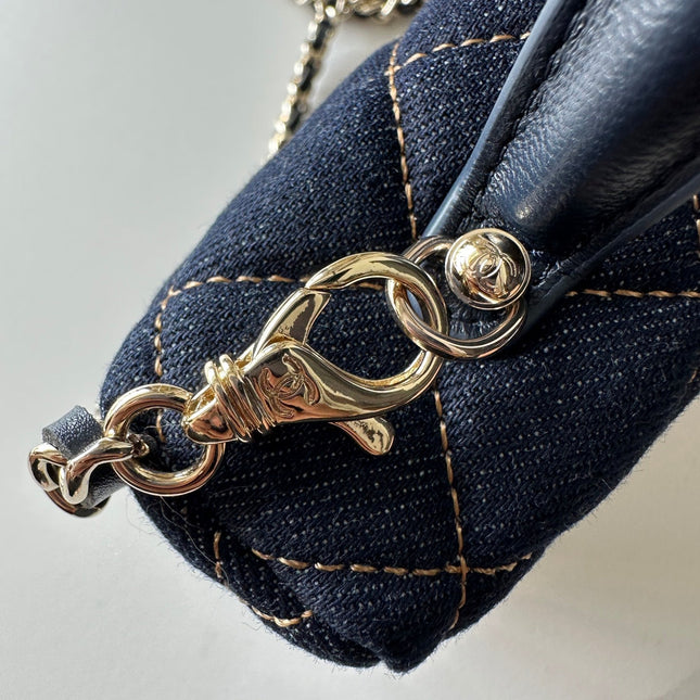 CHANEL 25S VANITY CLASSIC FLAP 17 IN DARK BLUE QUILTED DENIM GOLD HARDWARE