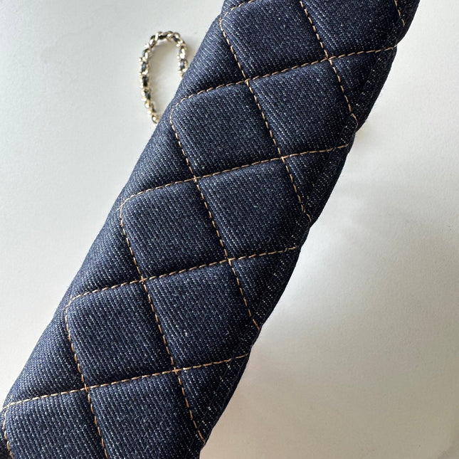 CHANEL 25S VANITY CLASSIC FLAP 17 IN DARK BLUE QUILTED DENIM GOLD HARDWARE