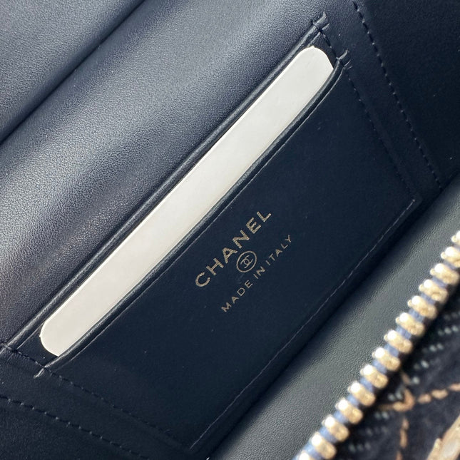 CHANEL 25S VANITY CLASSIC FLAP 17 IN DARK BLUE QUILTED DENIM GOLD HARDWARE