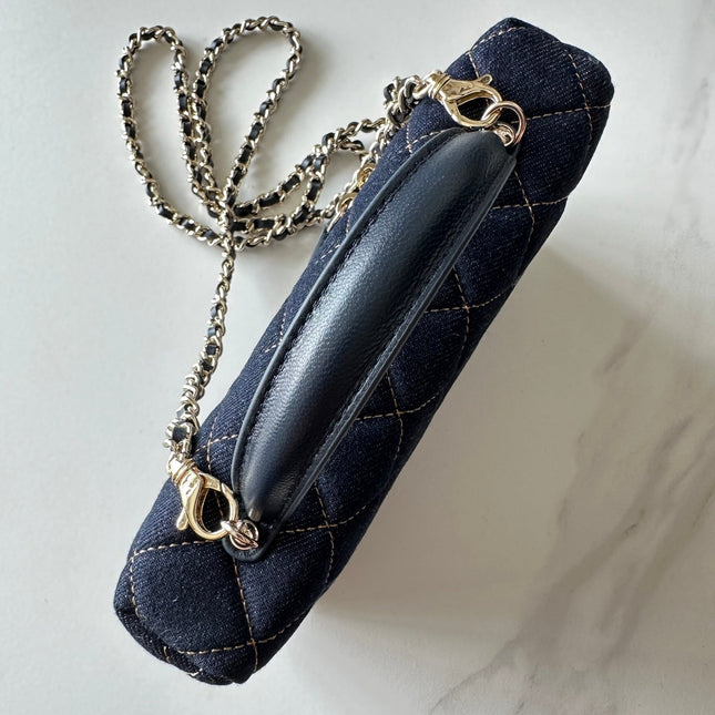 CHANEL 25S VANITY CLASSIC FLAP 17 IN DARK BLUE QUILTED DENIM GOLD HARDWARE