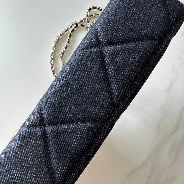 CHANEL 25S VANITY CLASSIC FLAP 17 IN DARK BLUE DENIM GOLD HARDWARE