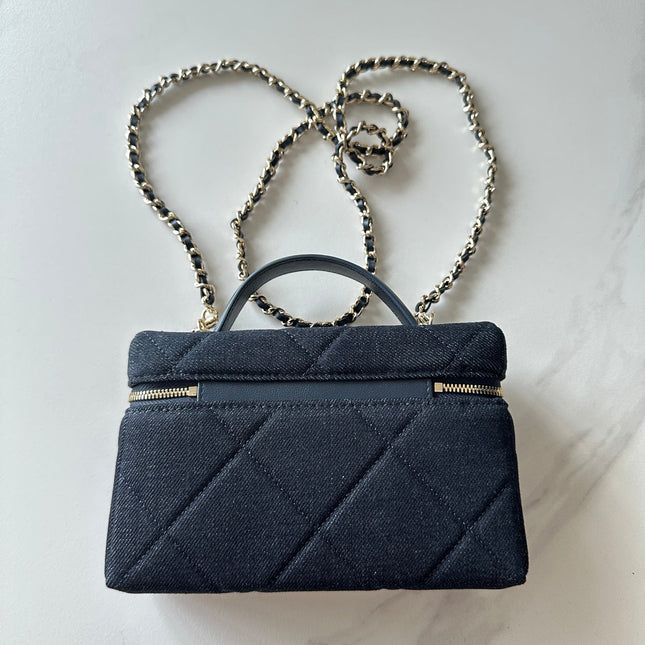 CHANEL 25S VANITY CLASSIC FLAP 17 IN DARK BLUE DENIM GOLD HARDWARE