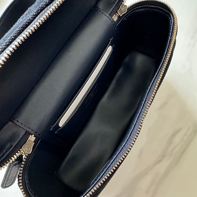 CHANEL 25S VANITY CLASSIC FLAP 17 IN DARK BLUE DENIM GOLD HARDWARE