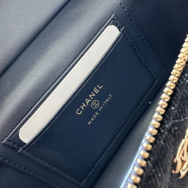 CHANEL 25S VANITY CLASSIC FLAP 17 IN DARK BLUE DENIM GOLD HARDWARE