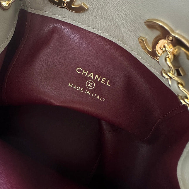 CHANEL 26S MINI BUCKET BAG 18 IN GREY QUILTED SUEDE GOLD HARDWARE