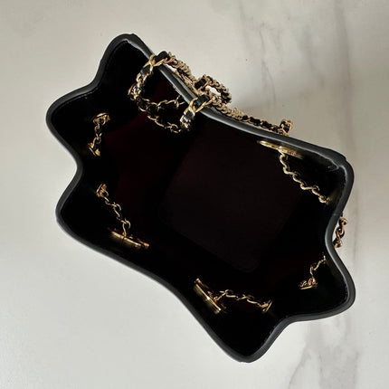CHANEL 26S MINI BUCKET BAG 18 IN BLACK PATENT QUILTED CALFSKIN GOLD HARDWARE
