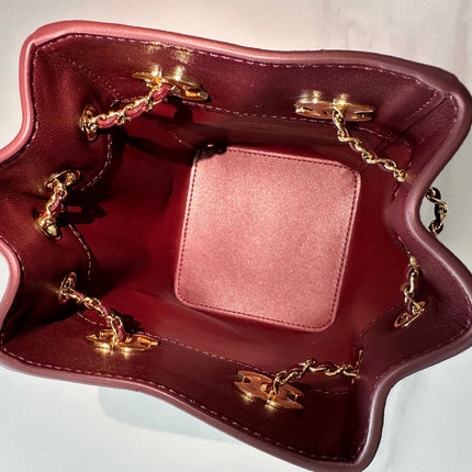 CHANEL 26S MINI BUCKET BAG 18 IN BURGUNDY RED QUILTED CALFSKIN GOLD HARDWARE