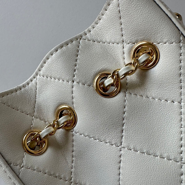 CHANEL 26S MINI BUCKET BAG 18 IN IVORY WHITE QUILTED CALFSKIN GOLD HARDWARE