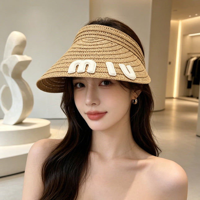 MIUMIU 26S WOVEN VISOR IN BROWN 343706