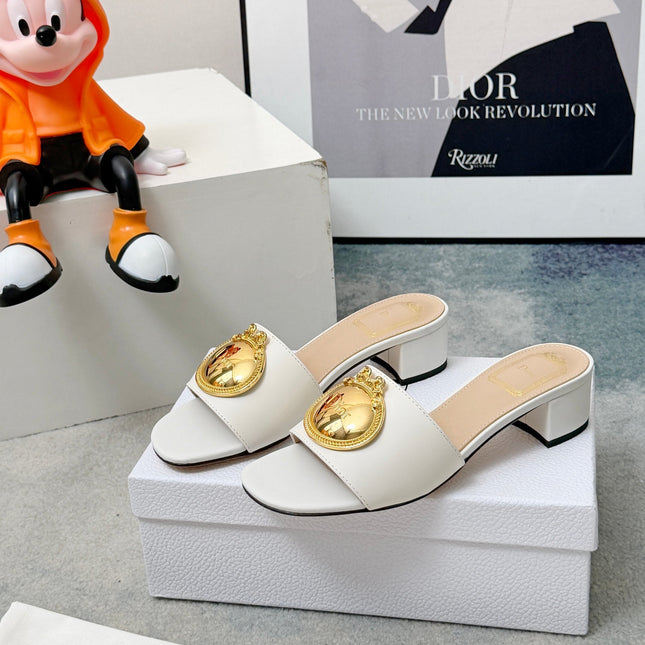 DIOR 26S HIGH-HEEL SANDALS IN WHITE CALFSKIN WITH GOLD HARDWARE