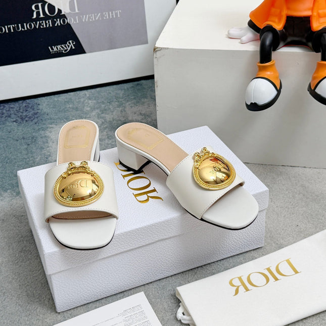 DIOR 26S HIGH-HEEL SANDALS IN WHITE CALFSKIN WITH GOLD HARDWARE