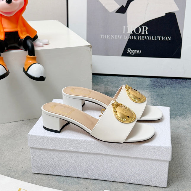 DIOR 26S HIGH-HEEL SANDALS IN WHITE CALFSKIN WITH GOLD HARDWARE