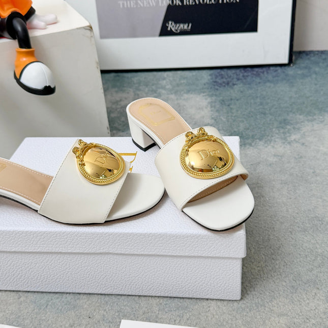 DIOR 26S HIGH-HEEL SANDALS IN WHITE CALFSKIN WITH GOLD HARDWARE