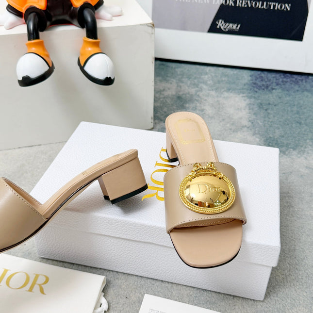 DIOR 26S HIGH-HEEL SANDALS IN BEIGE CALFSKIN WITH GOLD HARDWARE