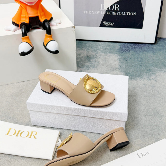 DIOR 26S HIGH-HEEL SANDALS IN BEIGE CALFSKIN WITH GOLD HARDWARE