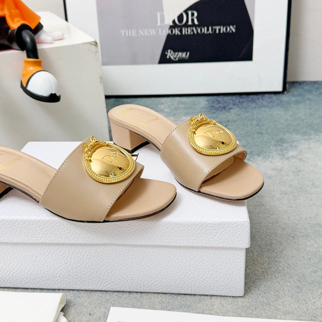 DIOR 26S HIGH-HEEL SANDALS IN BEIGE CALFSKIN WITH GOLD HARDWARE