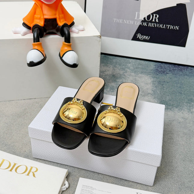 DIOR 26S HIGH-HEEL SANDALS IN BLACK CALFSKIN WITH GOLD HARDWARE