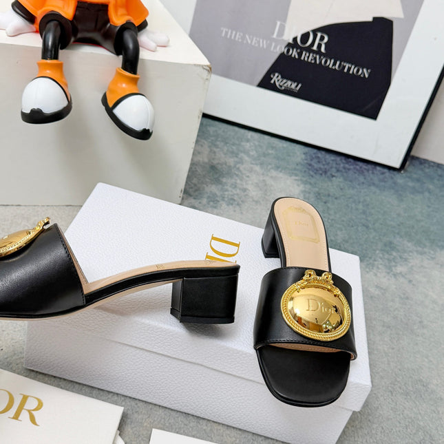 DIOR 26S HIGH-HEEL SANDALS IN BLACK CALFSKIN WITH GOLD HARDWARE