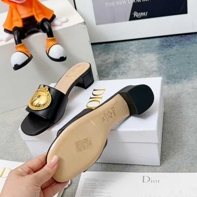 DIOR 26S HIGH-HEEL SANDALS IN BLACK CALFSKIN WITH GOLD HARDWARE