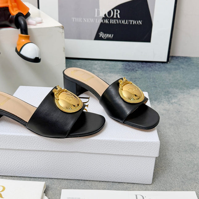 DIOR 26S HIGH-HEEL SANDALS IN BLACK CALFSKIN WITH GOLD HARDWARE