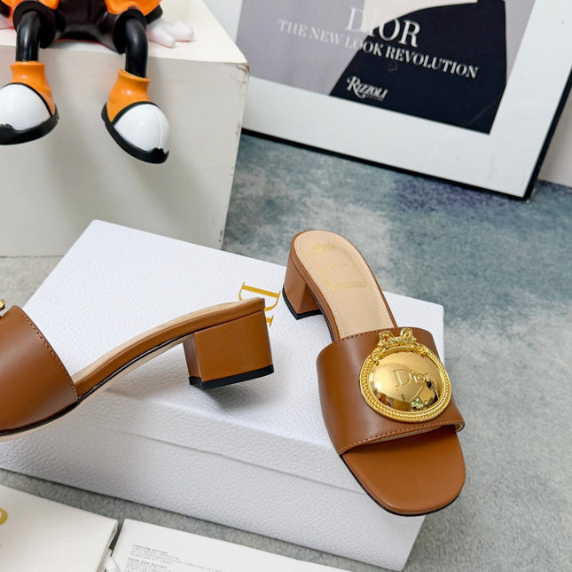 DIOR 26S HIGH-HEEL SANDALS IN BROWN CALFSKIN WITH GOLD HARDWARE