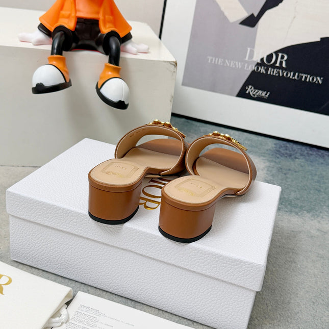 DIOR 26S HIGH-HEEL SANDALS IN BROWN CALFSKIN WITH GOLD HARDWARE