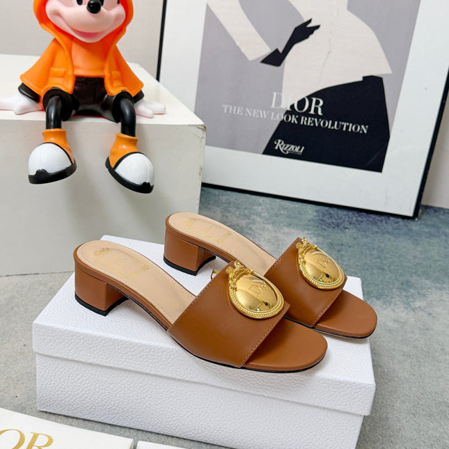 DIOR 26S HIGH-HEEL SANDALS IN BROWN CALFSKIN WITH GOLD HARDWARE