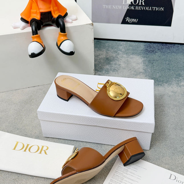 DIOR 26S HIGH-HEEL SANDALS IN BROWN CALFSKIN WITH GOLD HARDWARE