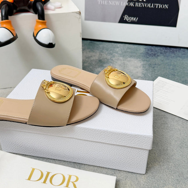 DIOR 26S SANDALS IN BEIGE CALFSKIN WITH GOLD HARDWARE