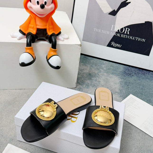 DIOR 26S SANDALS IN BLACK CALFSKIN WITH GOLD HARDWARE