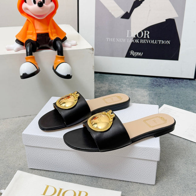 DIOR 26S SANDALS IN BLACK CALFSKIN WITH GOLD HARDWARE