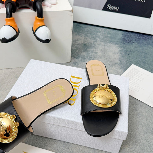 DIOR 26S SANDALS IN BLACK CALFSKIN WITH GOLD HARDWARE