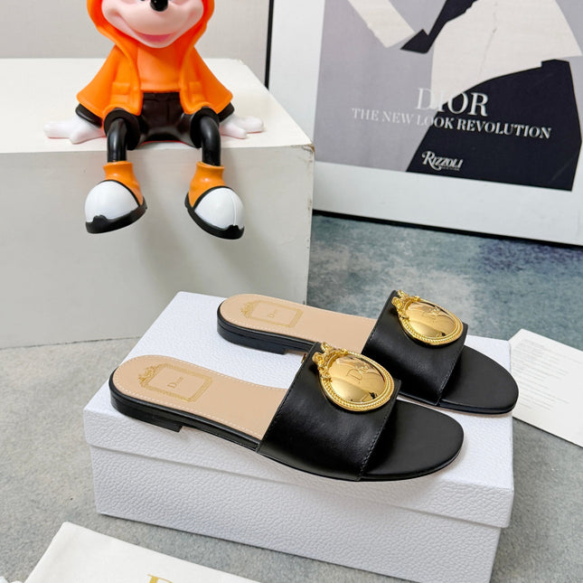 DIOR 26S SANDALS IN BLACK CALFSKIN WITH GOLD HARDWARE