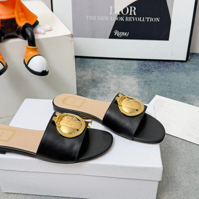 DIOR 26S SANDALS IN BLACK CALFSKIN WITH GOLD HARDWARE