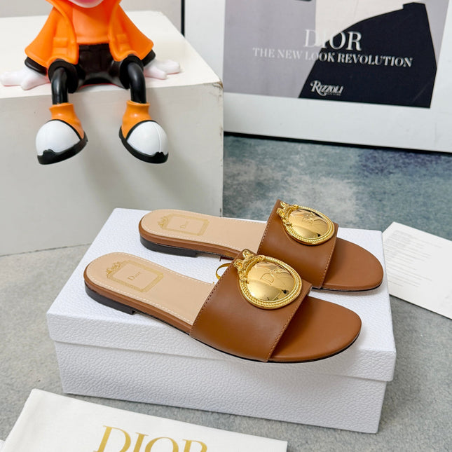 DIOR 26S SANDALS IN BROWN CALFSKIN WITH GOLD HARDWARE
