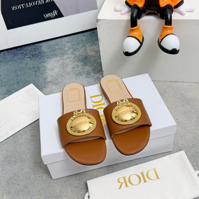 DIOR 26S SANDALS IN BROWN CALFSKIN WITH GOLD HARDWARE