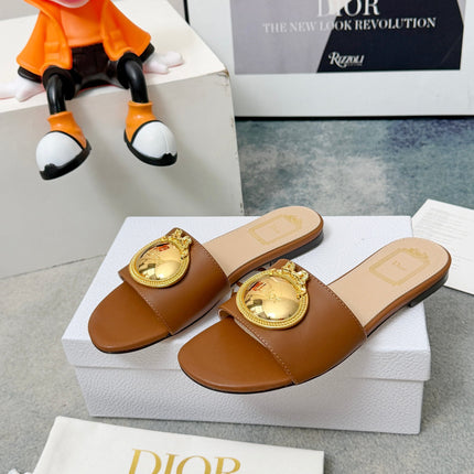 DIOR 26S SANDALS IN BROWN CALFSKIN WITH GOLD HARDWARE