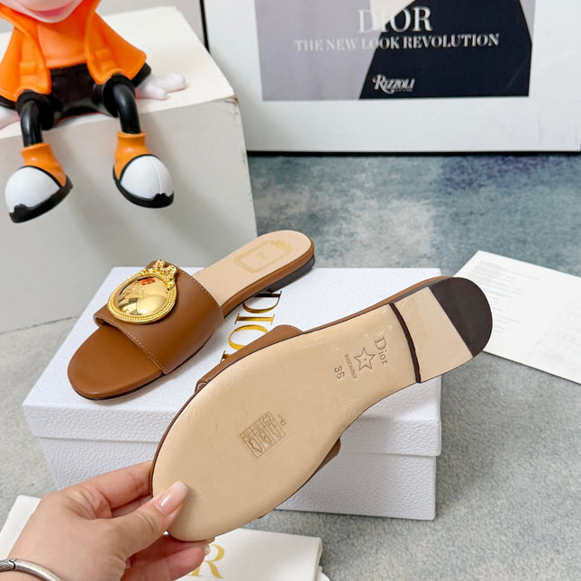DIOR 26S SANDALS IN BROWN CALFSKIN WITH GOLD HARDWARE