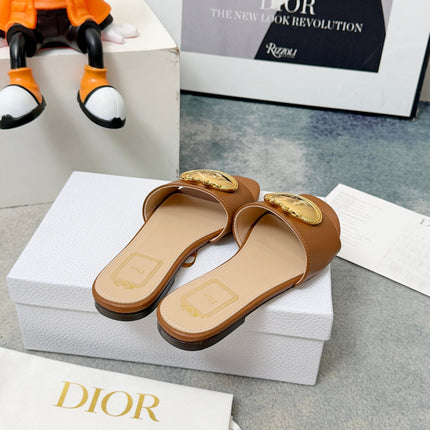 DIOR 26S SANDALS IN BROWN CALFSKIN WITH GOLD HARDWARE