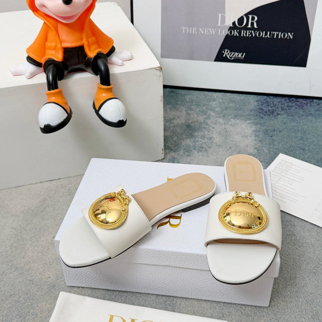 DIOR 26S SANDALS IN WHITE CALFSKIN WITH GOLD HARDWARE