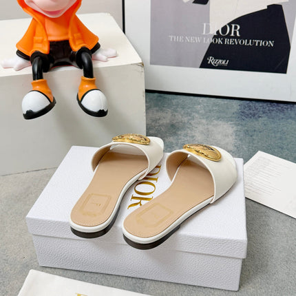 DIOR 26S SANDALS IN WHITE CALFSKIN WITH GOLD HARDWARE